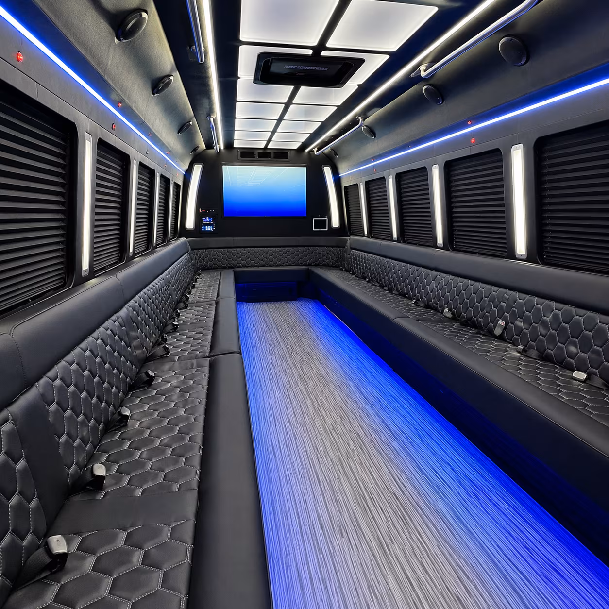 renton 50 passenger party bus inside